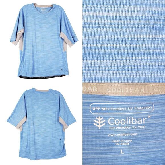 Coolibar Shirt Mens Large Blue SS Swim UPF 50+ Aqua Suntect UV Protection - Picture 1 of 13